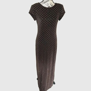 Vintage 90s Huey Waltzer Saks 5th Cap Sleeve Brown Maxi Shimmery Evening Dress 8